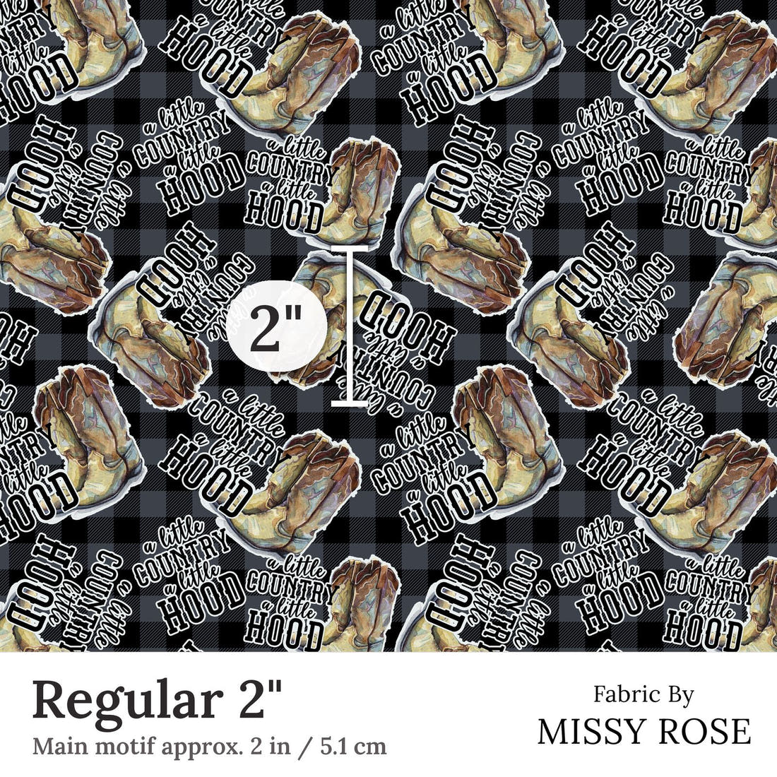 Design 26 Cowboy Boots Fabric Regular 2 inch print scale guide | Fabric by Missy Rose
