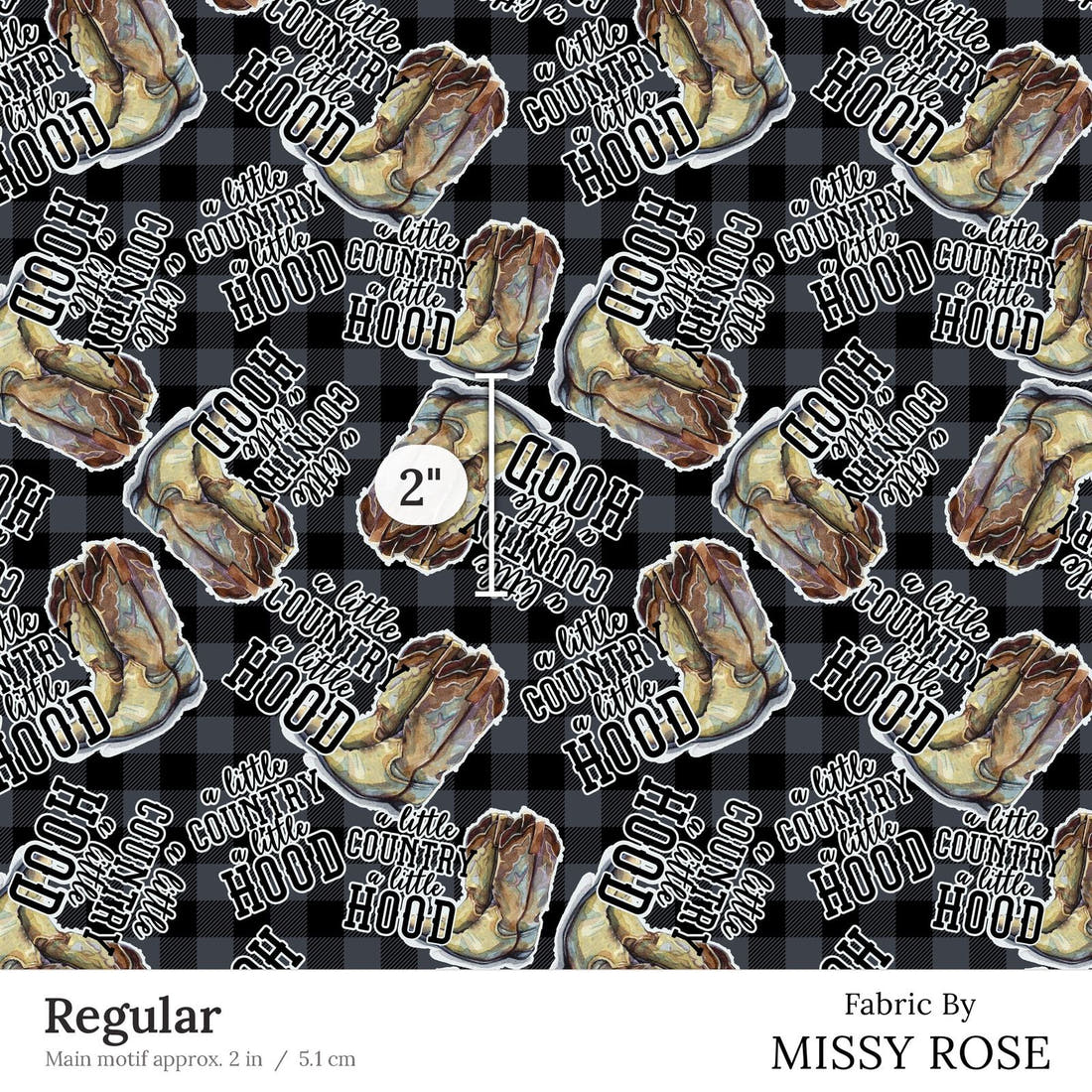 Design 26 Cowboy Boots Fabric Regular 2 inch print scale guide | Fabric by Missy Rose