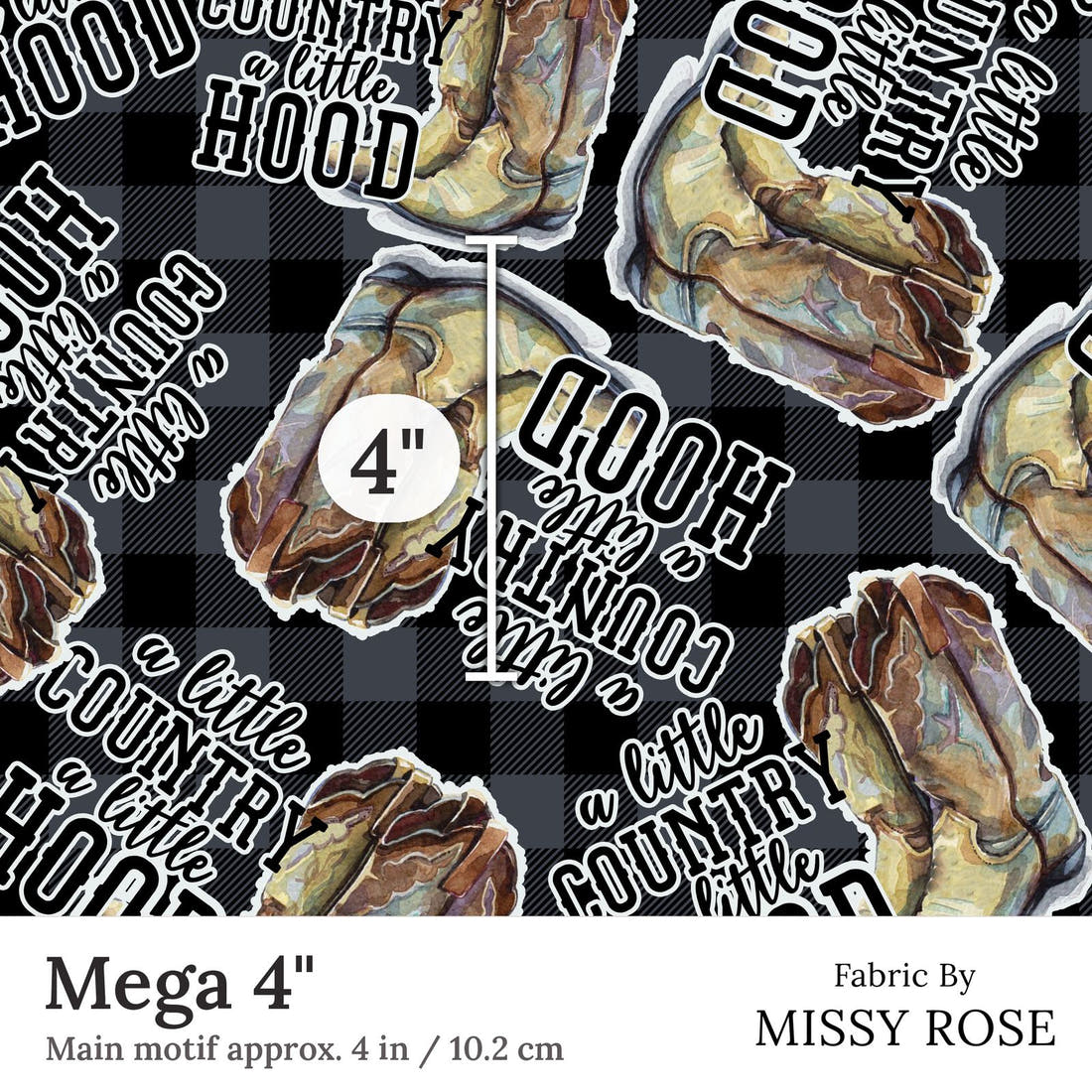 Design 26 Cowboy Boots Fabric Mega 4 inch print scale guide | Fabric by Missy Rose