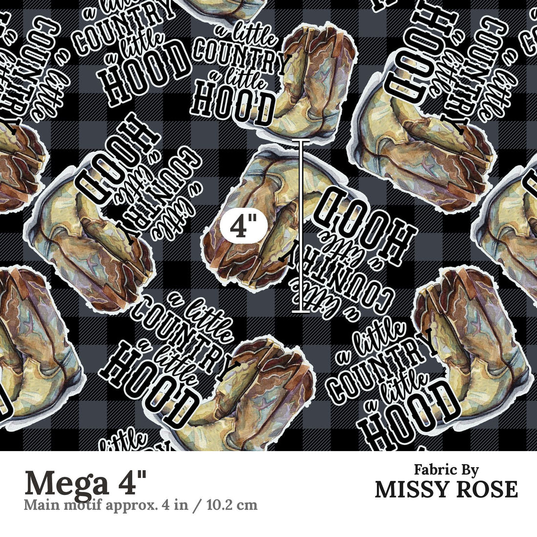 Design 26 Cowboy Boots Fabric Mega 4" - print scale | Fabric by Missy Rose