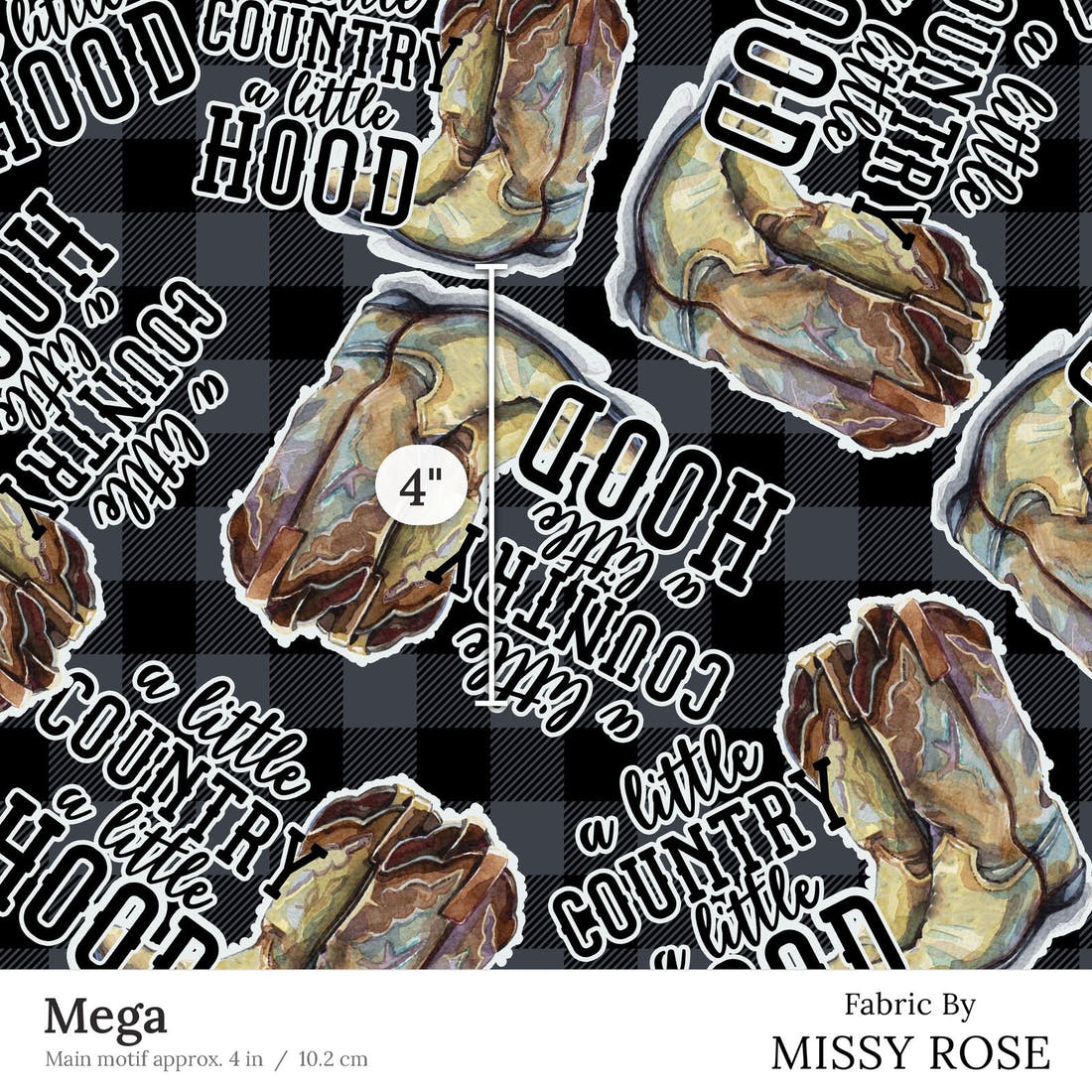 Design 26 Cowboy Boots Fabric Mega 4 inch print scale guide | Fabric by Missy Rose