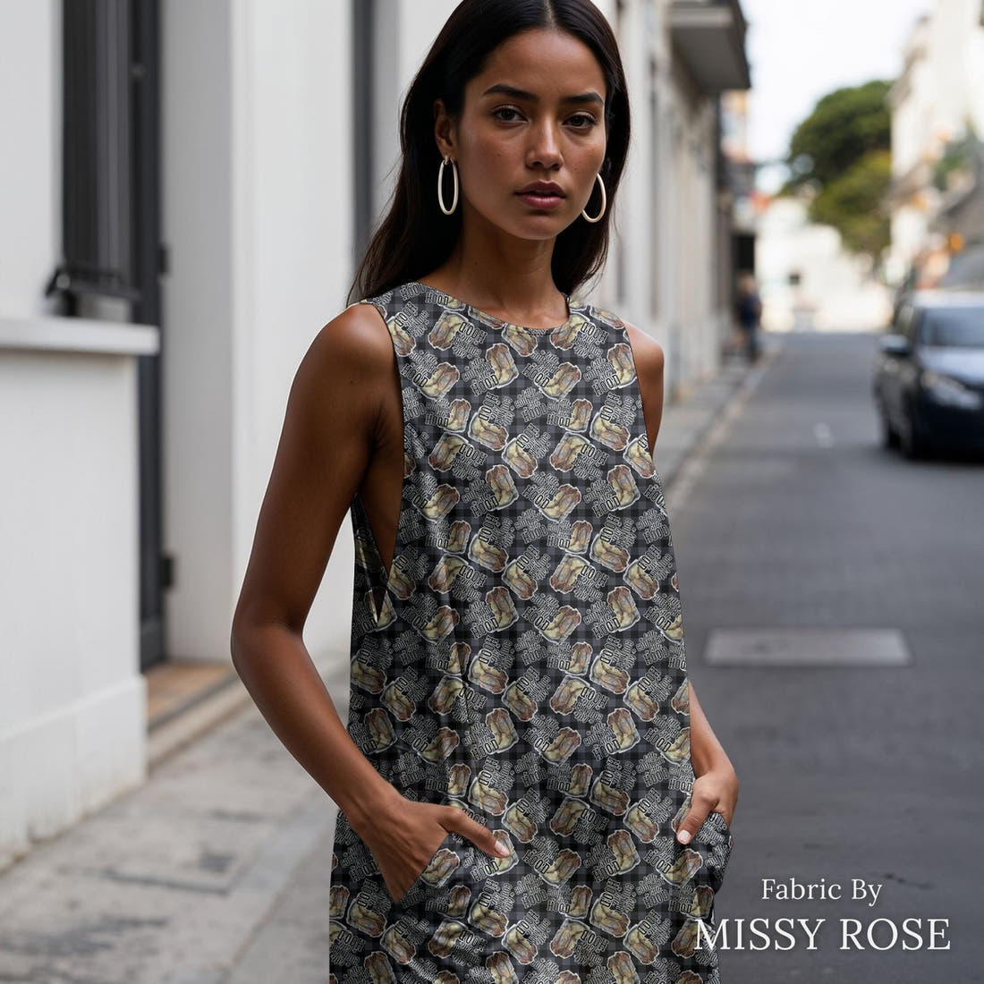 Design 26 Cowboy Boots Fabric sewn into a women's jumpsuit – see how the print looks made up | Fabric by Missy Rose