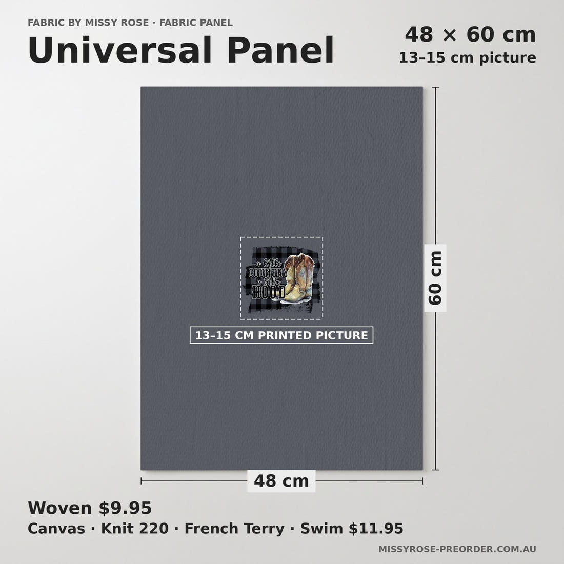 Design 26 Cowboy Boots Panel universal panel sizing – 13–15 cm printed picture on 48 × 60 cm fabric | Fabric by Missy Rose