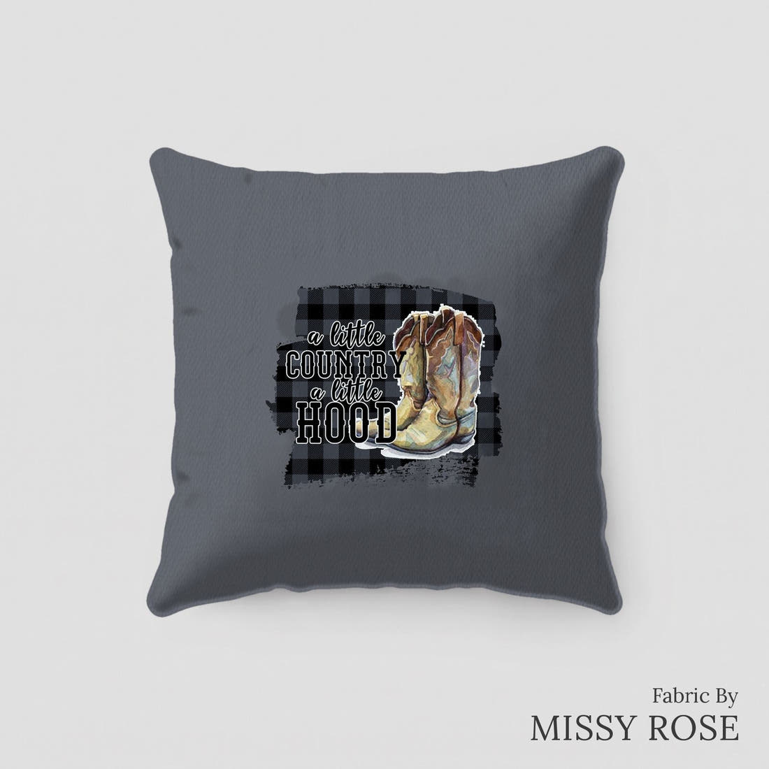 Design 26 Cowboy Boots Panel sewn into a cushion – see how the panel looks made up | Fabric by Missy Rose