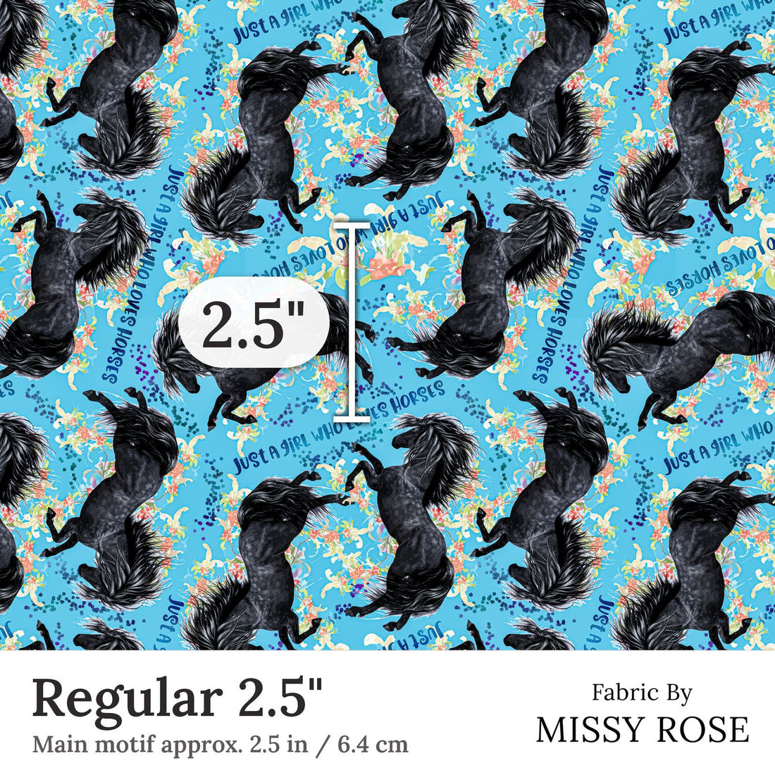 Design 260 Blue Horse Fabric Regular 2.5 inch print scale guide | Fabric by Missy Rose