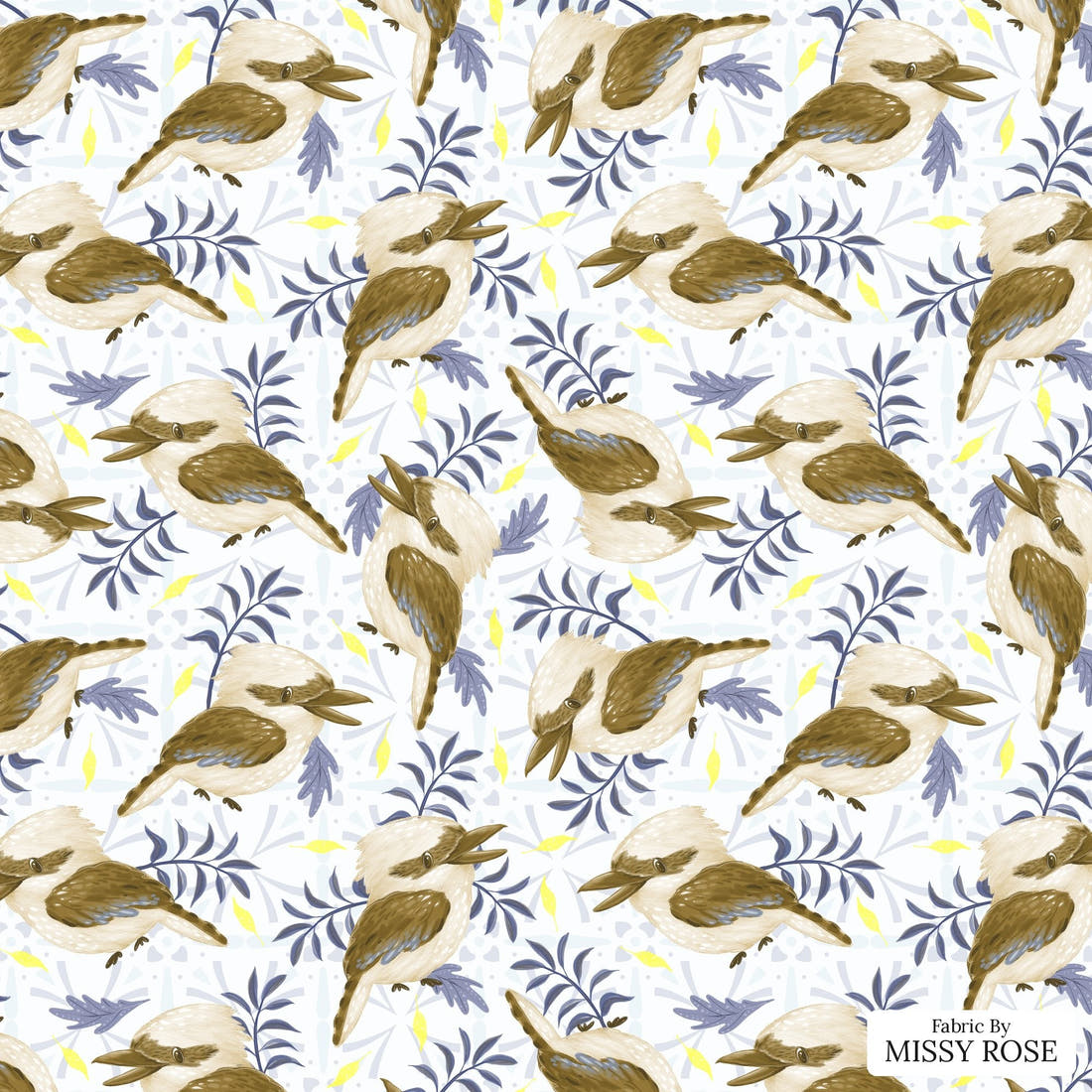 Design 261 Kookaburra Fabric - flat view of the print, zoom in for detail | Fabric by Missy Rose