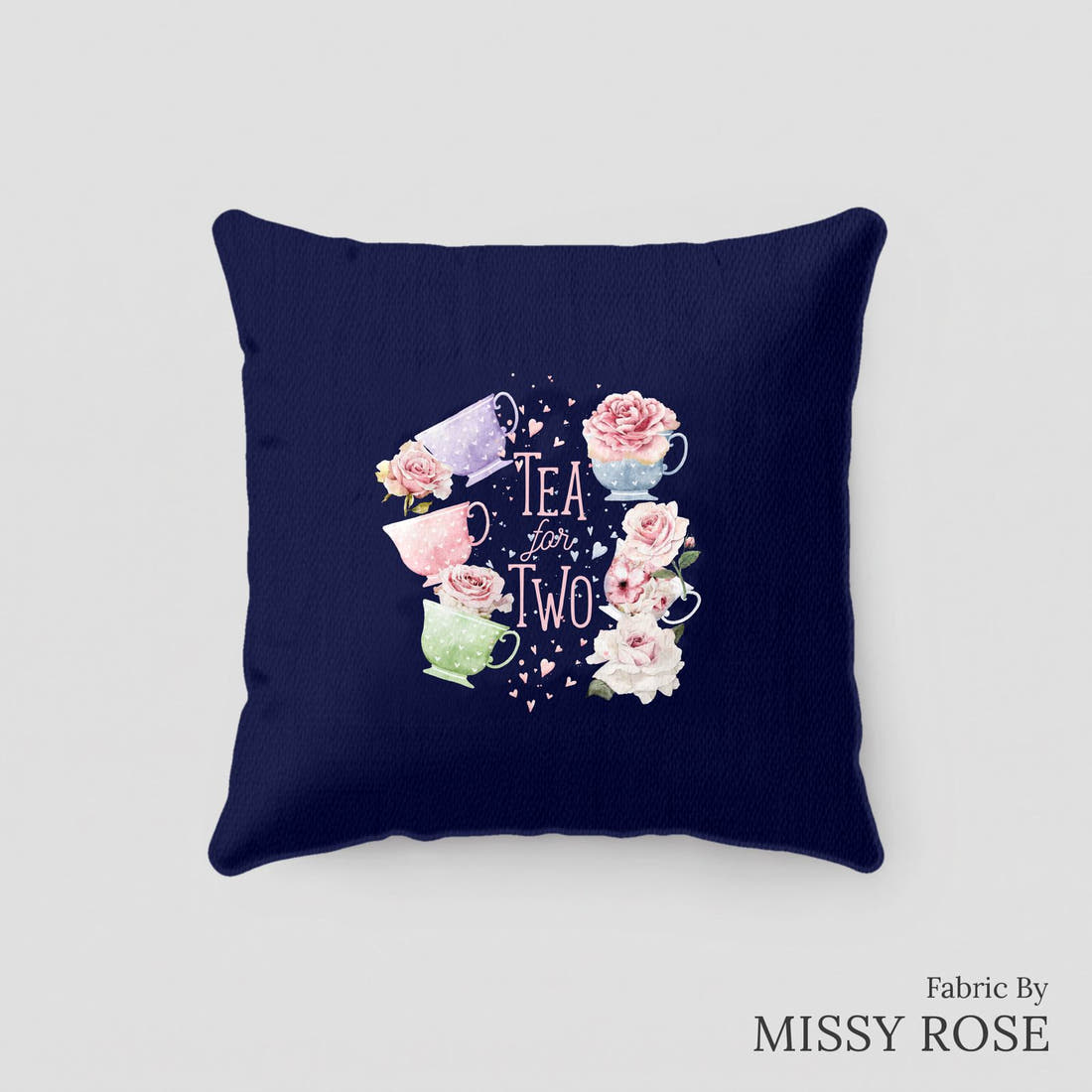 Design 262 Tea Party Panel sewn into a cushion – see how the panel looks made up | Fabric by Missy Rose