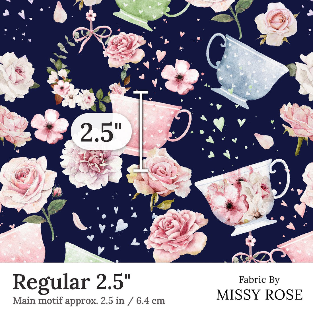 Design 262 Tea Party Fabric Regular 2.5 inch print scale guide | Fabric by Missy Rose