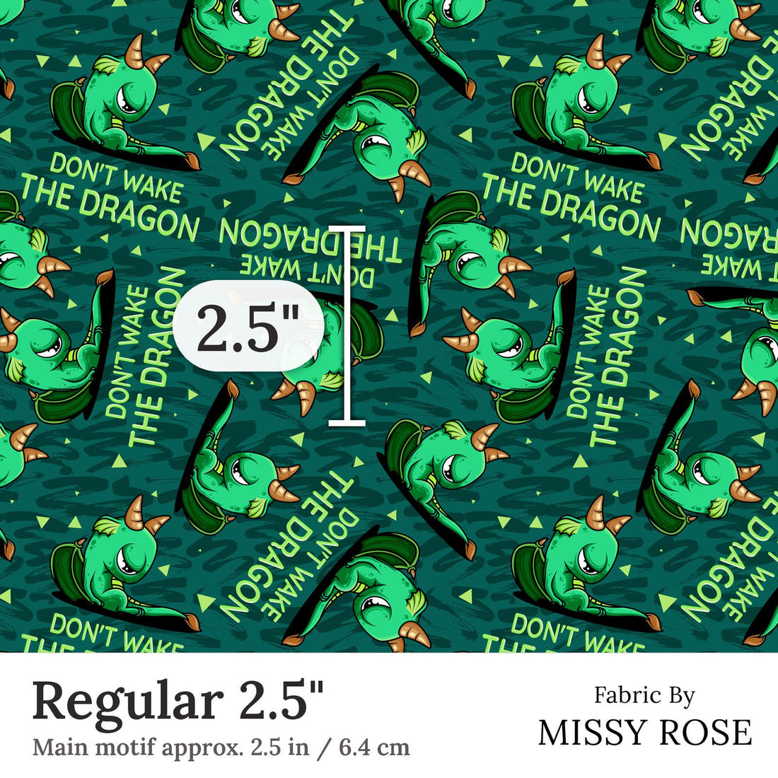 Design 263 Grumpy Dragon Fabric Regular 2.5 inch print scale guide | Fabric by Missy Rose