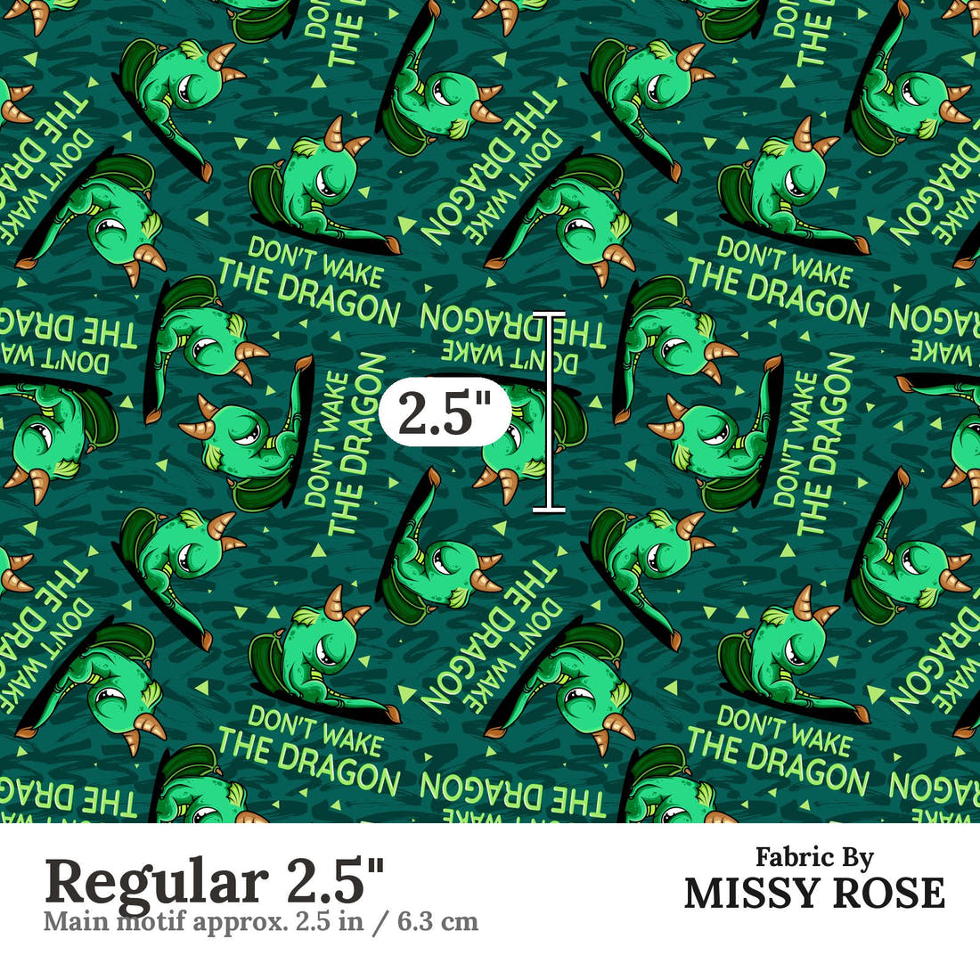 Design 263 Grumpy Dragon Fabric Regular 2.5" - print scale | Fabric by Missy Rose
