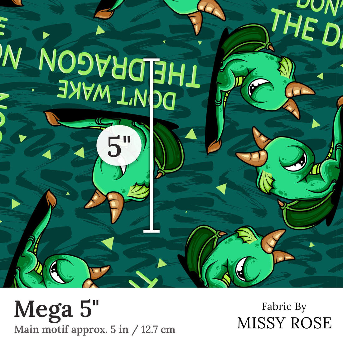 Design 263 Grumpy Dragon Fabric Mega 5 inch print scale guide | Fabric by Missy Rose