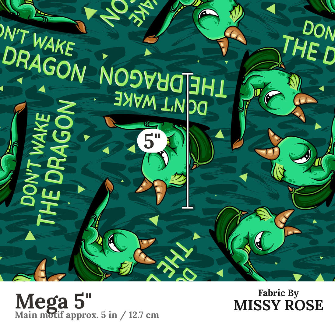 Design 263 Grumpy Dragon Fabric Mega 5" - print scale | Fabric by Missy Rose