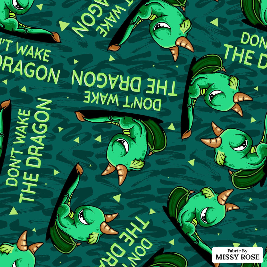 Design 263 Grumpy Dragon Fabric - flat view of the print, zoom in for detail | Fabric by Missy Rose