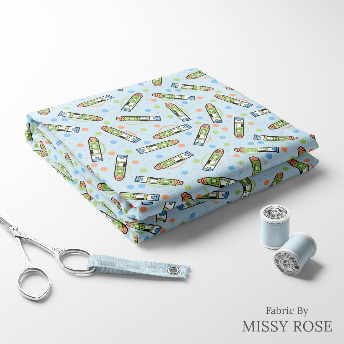 Design 264 Epi Pen Fabric folded fabric stack with matching thread – pre-order fabric Australia | Fabric by Missy Rose