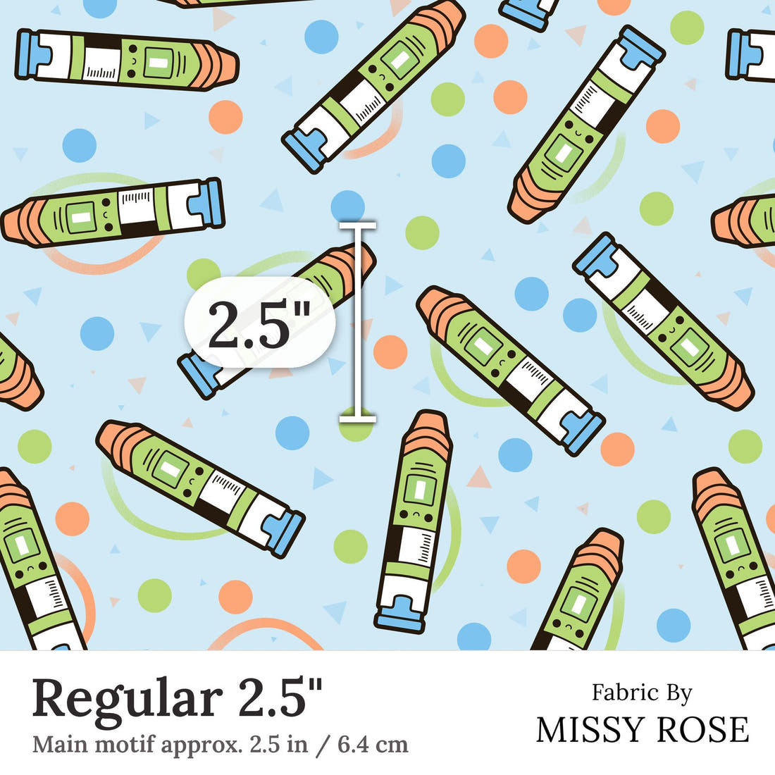 Design 264 Epi Pen Fabric Regular 2.5 inch print scale guide | Fabric by Missy Rose