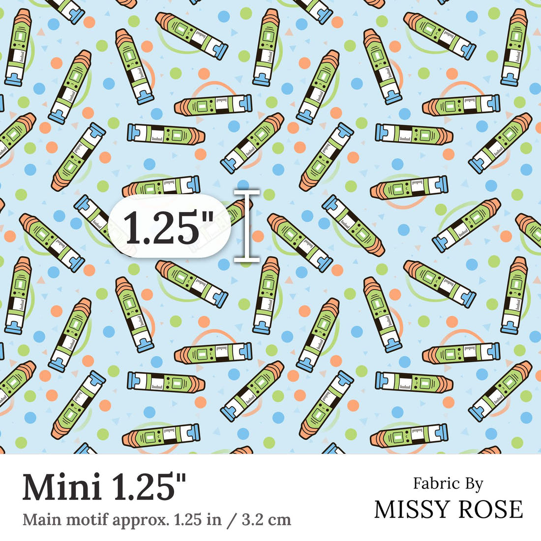 Design 264 Epi Pen Fabric Mini 1.25 inch print scale guide | Fabric by Missy Rose