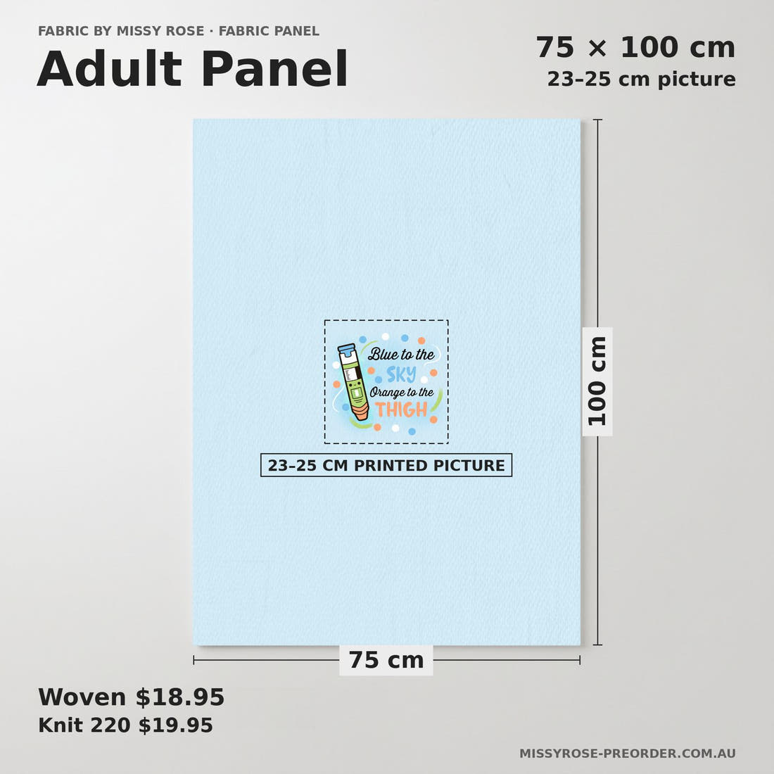 Design 264 Epi Pen Panel adult panel sizing – 23–25 cm printed picture on 75 × 100 cm fabric | Fabric by Missy Rose