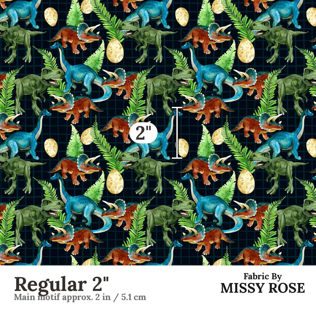 Design 266 Dinosaur Fabric Regular 2" - print scale | Fabric by Missy Rose