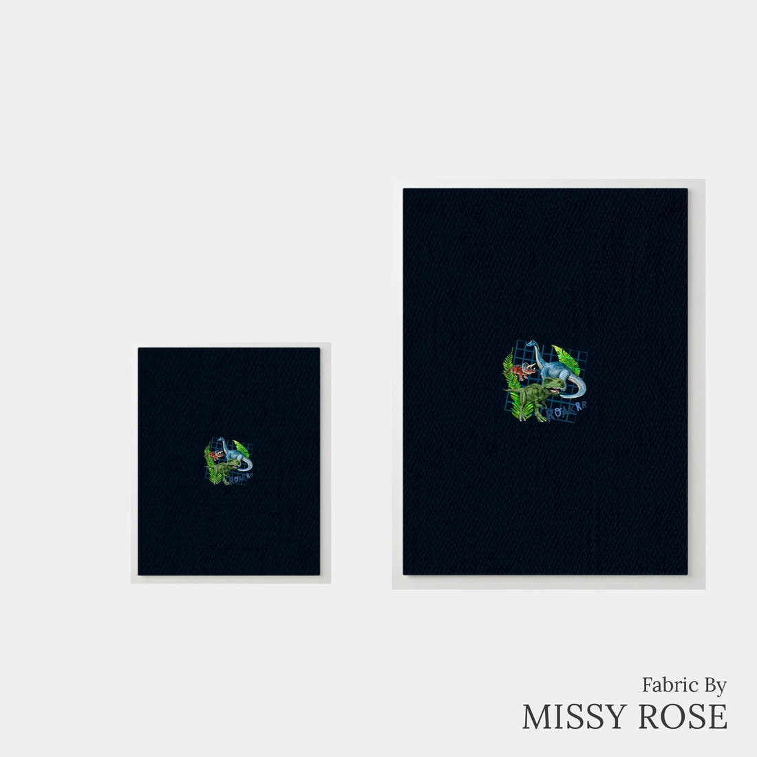 Design 266 Dinosaur Panel – universal and adult panel sizes side by side | Fabric by Missy Rose