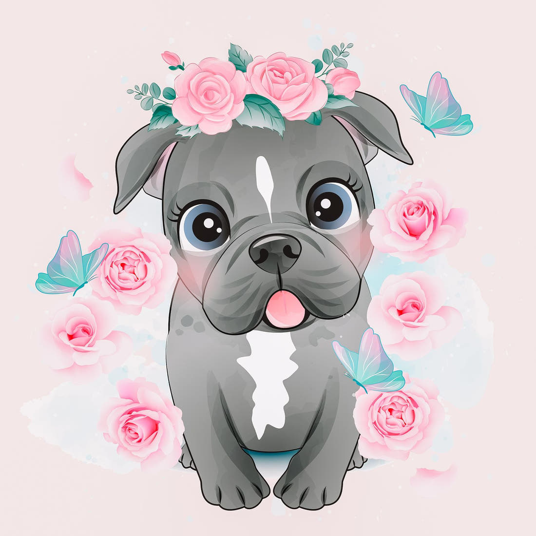 Design 267 Pink Dog Panel – full artwork close-up of the printed picture | Fabric by Missy Rose