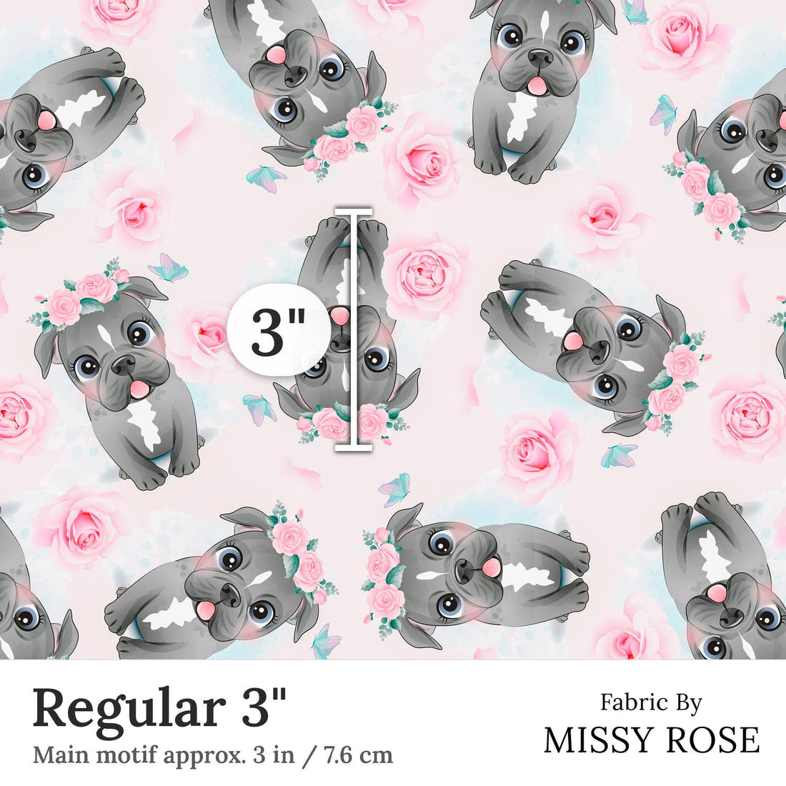 Design 267 Pink Dog Fabric Regular 3 inch print scale guide | Fabric by Missy Rose