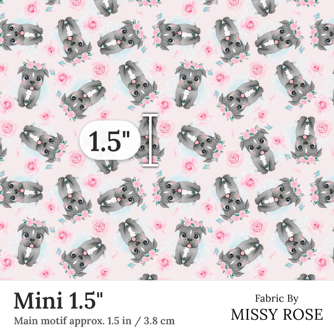 Design 267 Pink Dog Fabric Mini 1.5 inch print scale guide | Fabric by Missy Rose