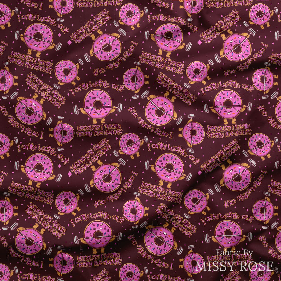 Design 268 Donut Fabric draped fabric mockup – custom printed fabric by the metre | Fabric by Missy Rose