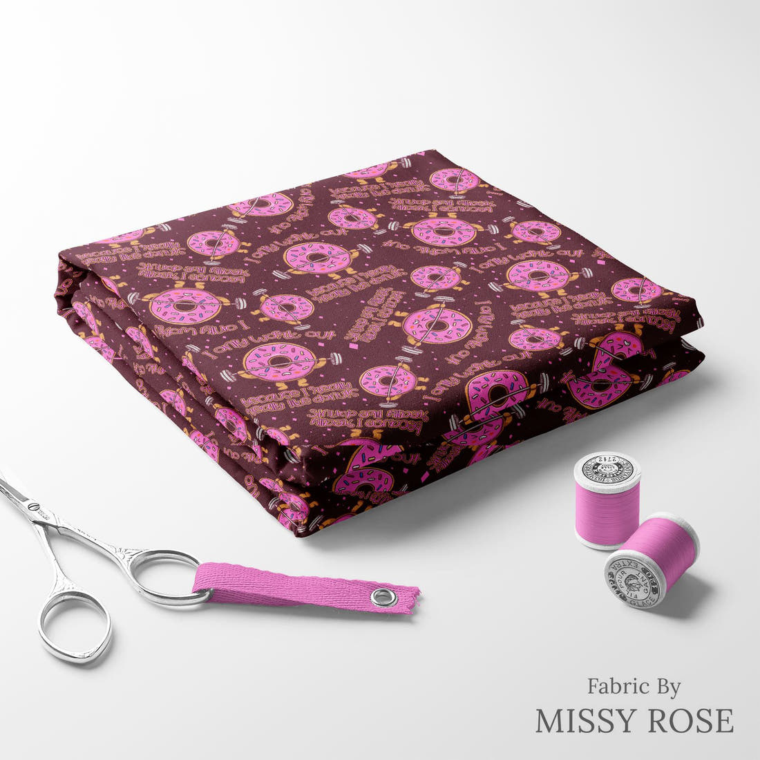 Design 268 Donut Fabric folded fabric stack with matching thread – pre-order fabric Australia | Fabric by Missy Rose