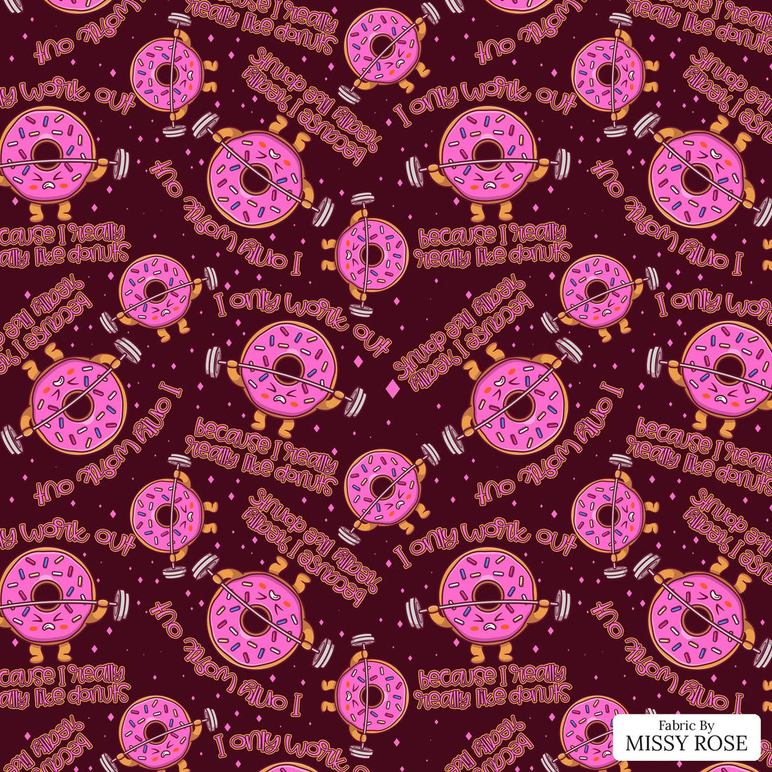 Design 268 Donut Fabric - flat view of the print, zoom in for detail | Fabric by Missy Rose