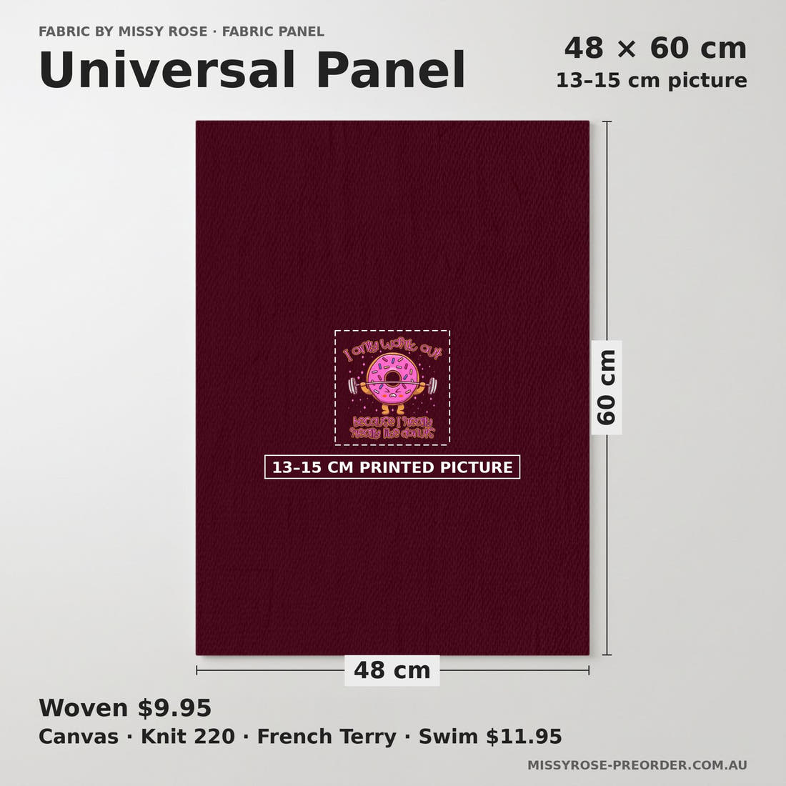Design 268 Donut Panel universal panel sizing – 13–15 cm printed picture on 48 × 60 cm fabric | Fabric by Missy Rose