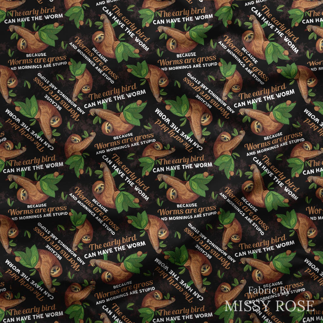 Design 269 Sloth Fabric draped fabric mockup – custom printed fabric by the metre | Fabric by Missy Rose