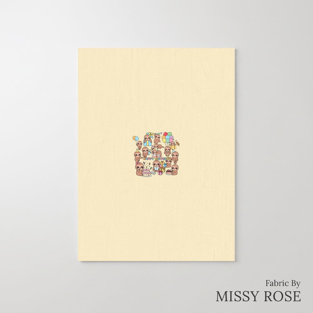 Design 27 Birthday Sloth Panel – printed fabric panel with centred picture, custom printed to order | Fabric by Missy Rose