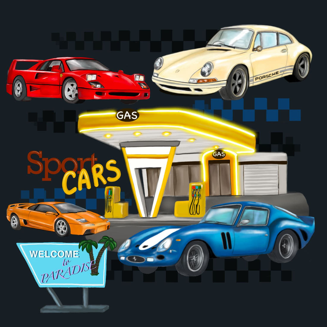 Design 270 Vintage Cars Panel – full artwork close-up of the printed picture | Fabric by Missy Rose