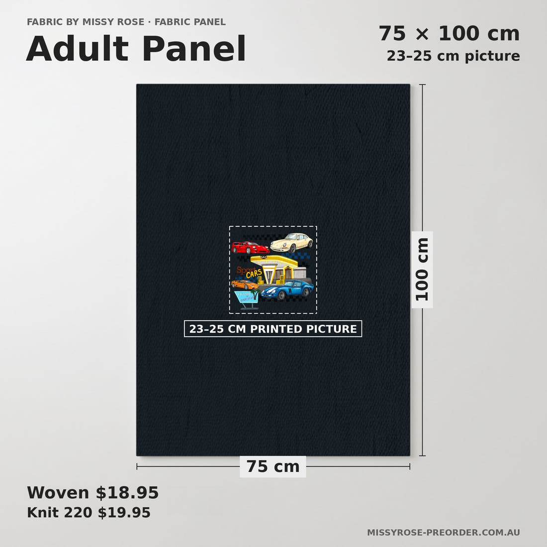 Design 270 Vintage Cars Panel adult panel sizing – 23–25 cm printed picture on 75 × 100 cm fabric | Fabric by Missy Rose