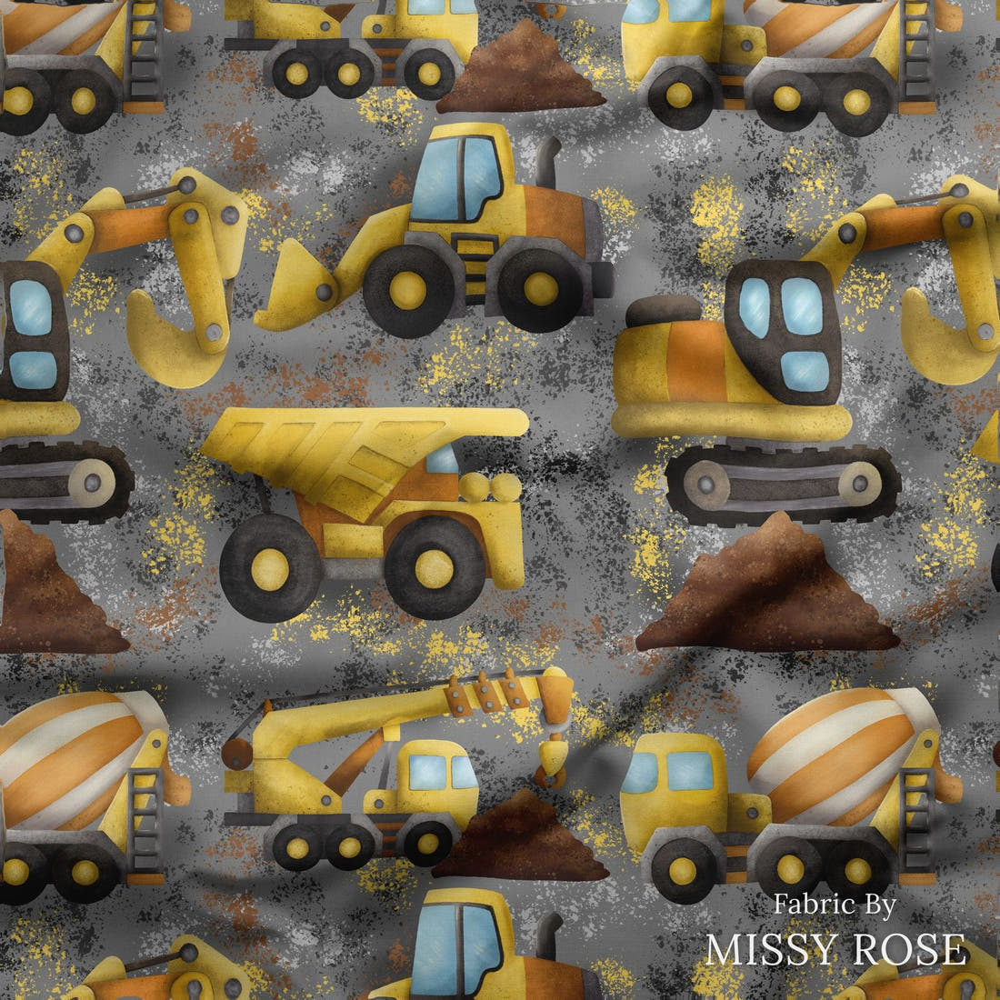 Design 271 Grey Construction Fabric draped fabric mockup – custom printed fabric by the metre | Fabric by Missy Rose