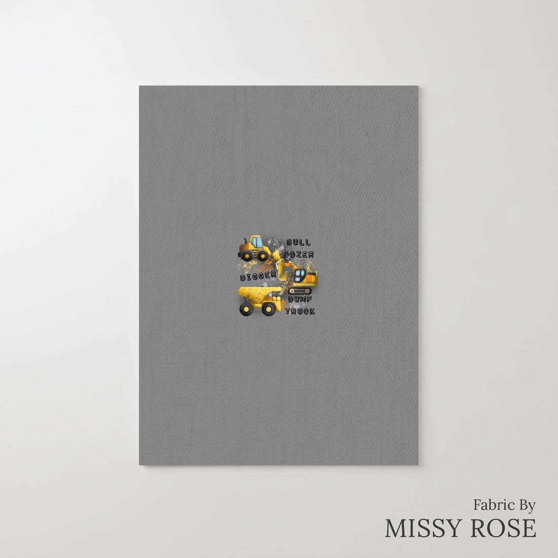 Design 271 Grey Construction Panel – printed fabric panel with centred picture, custom printed to order | Fabric by Missy Rose
