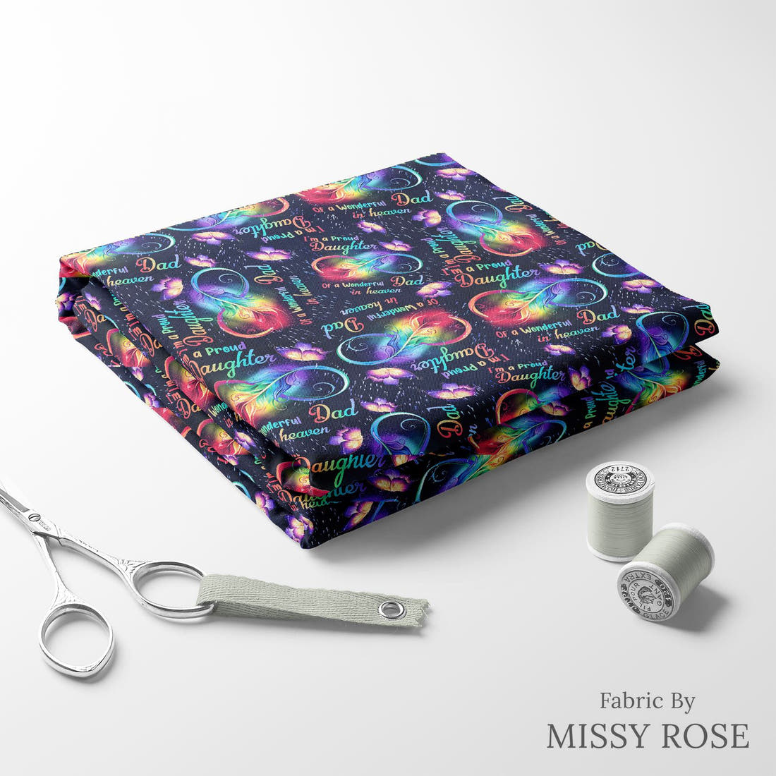 Design 272 Dad Fabric folded fabric stack with matching thread – pre-order fabric Australia | Fabric by Missy Rose
