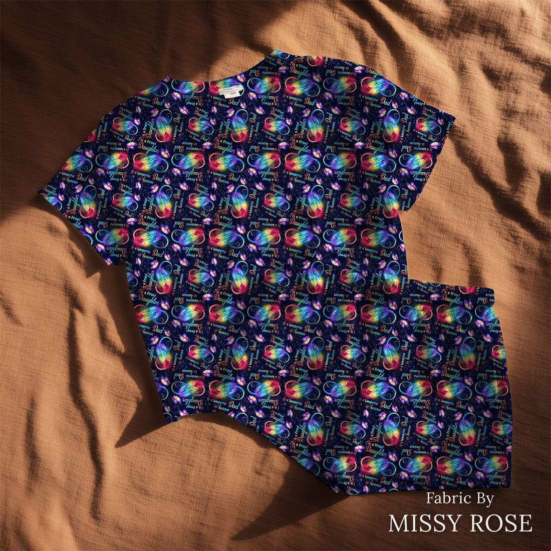 Design 272 Dad Fabric sewn into a lounge set – see how the print looks made up | Fabric by Missy Rose
