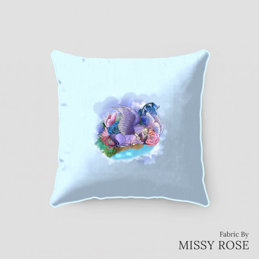 Design 274 Pegasus Panel sewn into a cushion – see how the panel looks made up | Fabric by Missy Rose