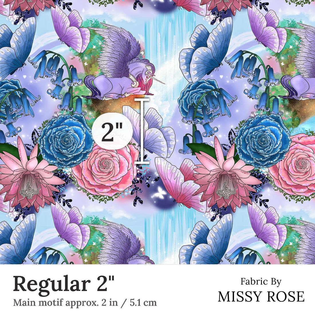 Design 274 Pegasus Fabric Regular 2 inch print scale guide | Fabric by Missy Rose