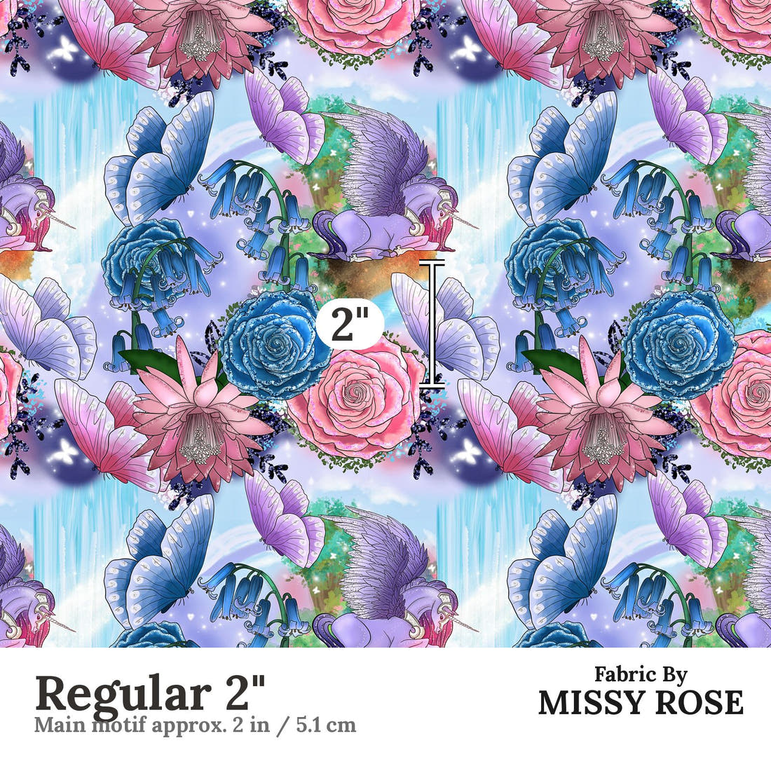 Design 274 Pegasus Fabric Regular 2" - print scale | Fabric by Missy Rose