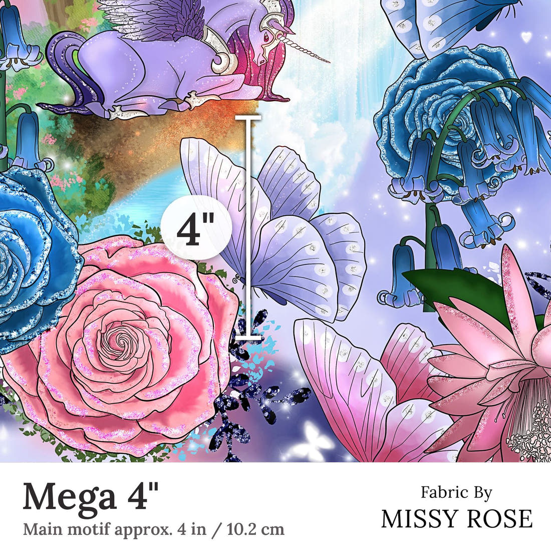 Design 274 Pegasus Fabric Mega 4 inch print scale guide | Fabric by Missy Rose