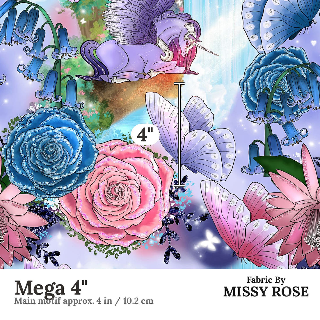 Design 274 Pegasus Fabric Mega 4" - print scale | Fabric by Missy Rose