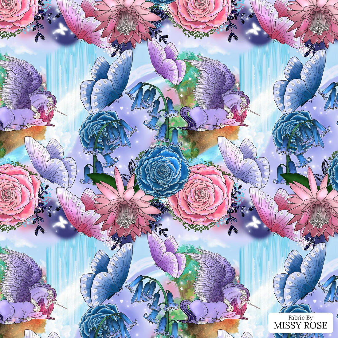 Design 274 Pegasus Fabric - flat view of the print, zoom in for detail | Fabric by Missy Rose