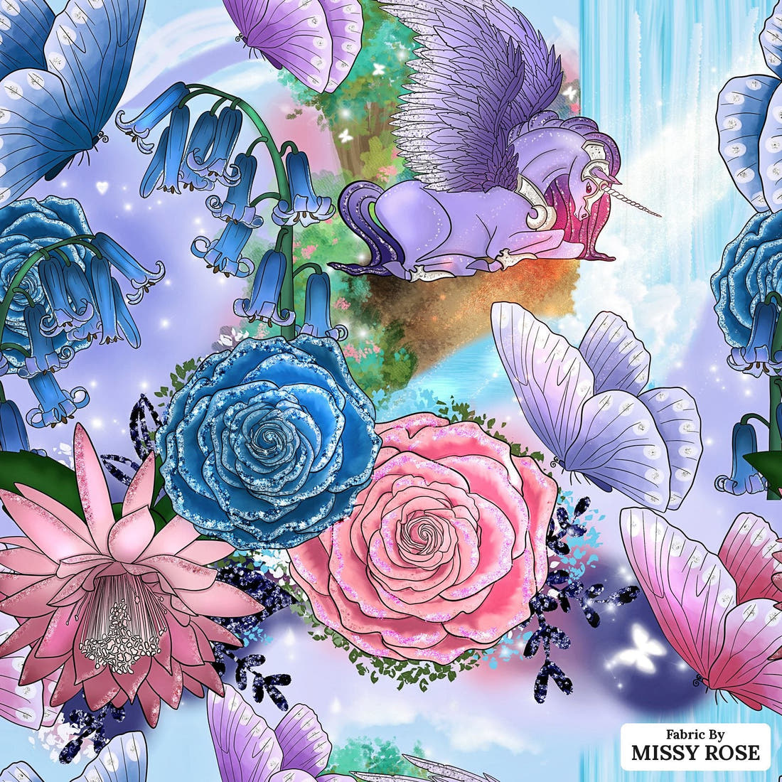 Design 274 Pegasus Fabric - flat view of the print, zoom in for detail | Fabric by Missy Rose