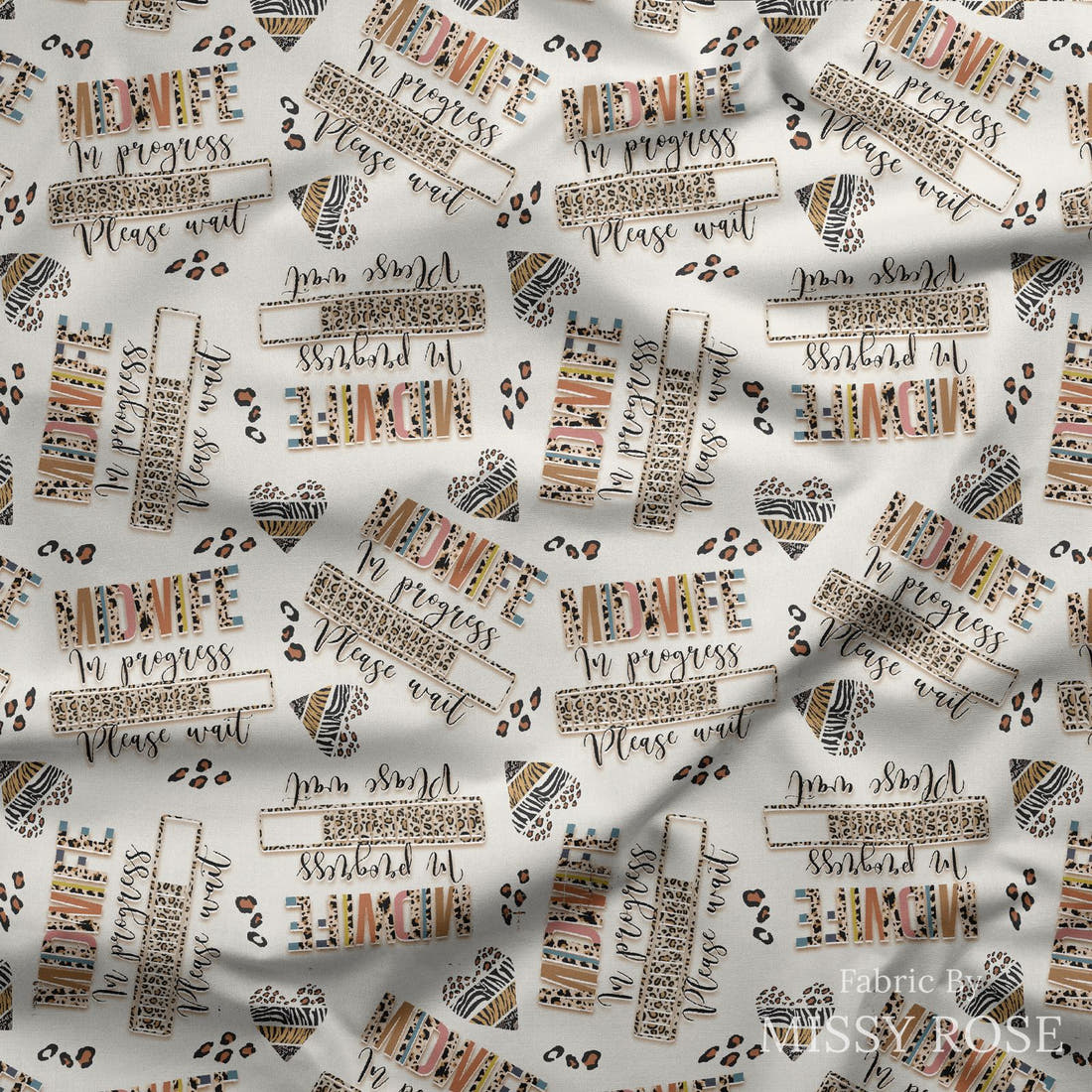 Design 275 Midwife Loading Fabric draped fabric mockup – custom printed fabric by the metre | Fabric by Missy Rose