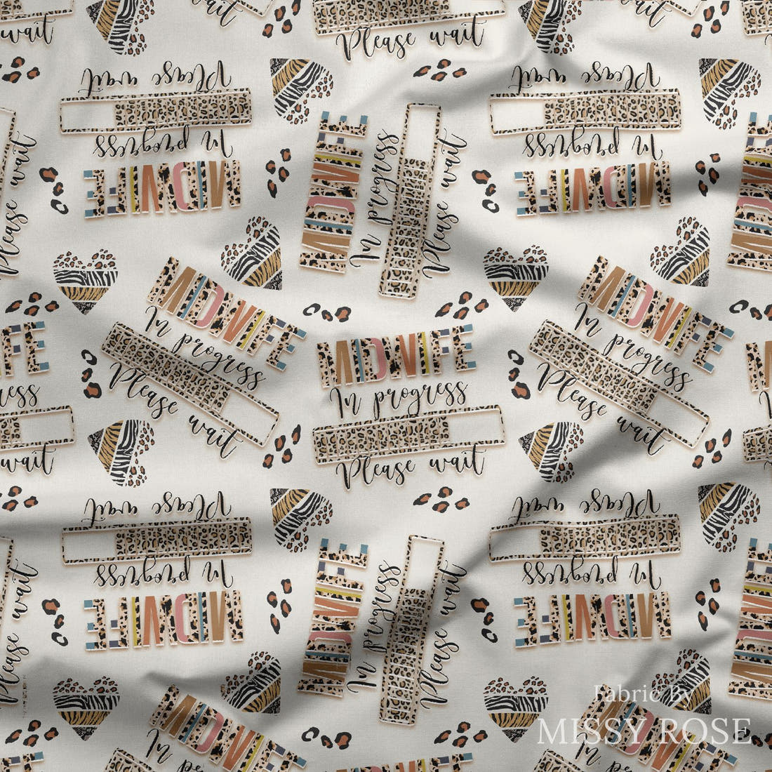 Design 275 Midwife Loading Fabric draped fabric mockup – custom printed fabric by the metre | Fabric by Missy Rose