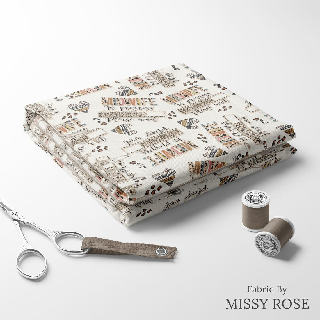 Design 275 Midwife Loading Fabric folded fabric stack with matching thread – pre-order fabric Australia | Fabric by Missy Rose