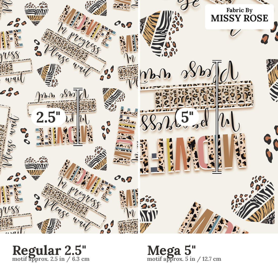 Design 275 Midwife Loading Fabric size comparison - print scale | Fabric by Missy Rose