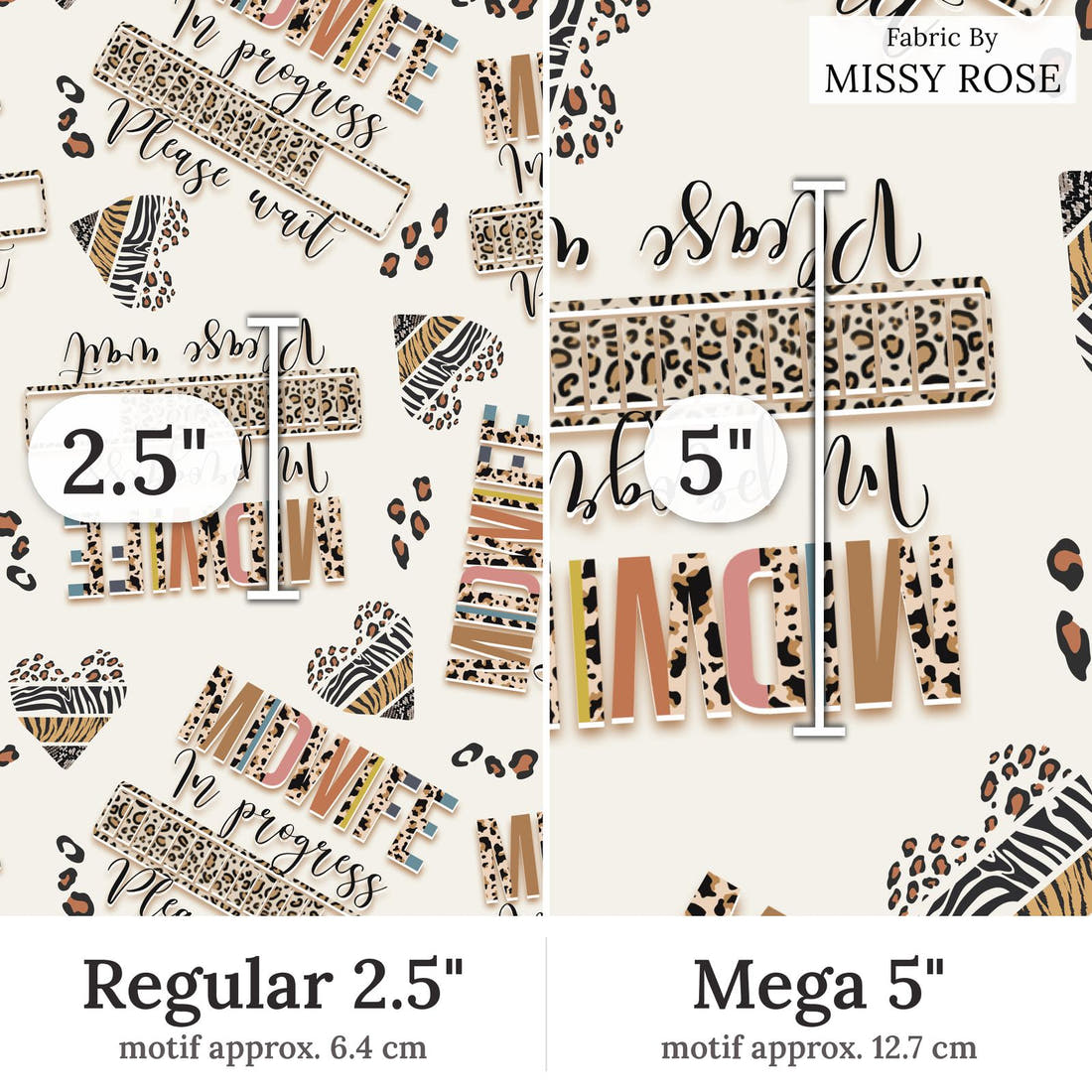 Design 275 Midwife Loading Fabric Regular 2.5 inch vs Mega 5 inch print scale side by side | Fabric by Missy Rose
